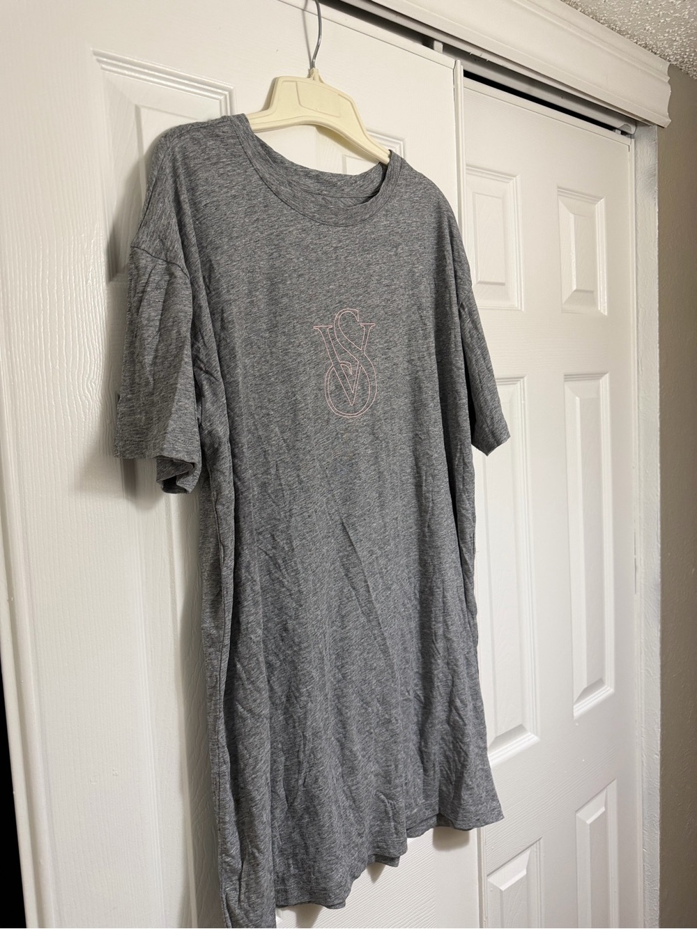 Victoria's Secret Grey Short-Sleeve Logo Tee with Pink Accent tee/dress